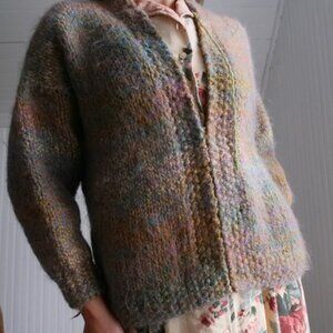 Chunky hand‎ knit fluffy mohair blend cowichan cardigan